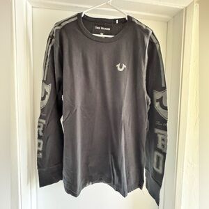True Religion Black Long-Sleeve Logo Tee with Sleeve Graphics